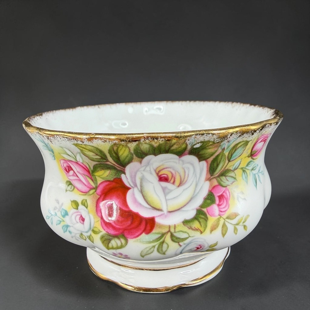 Royal Albert Celebration Open Sugar Bowl Bone China England Pink Red White Rose‎